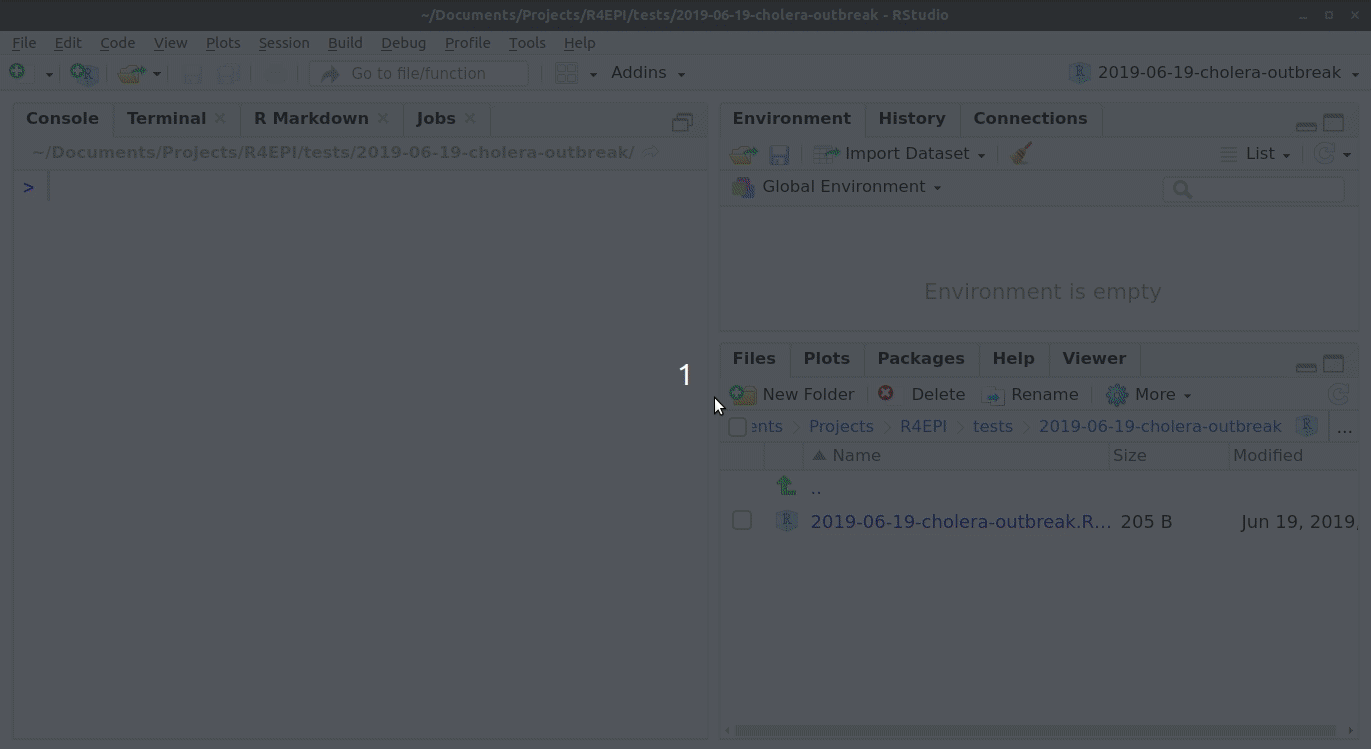This above GIF shows how to open one of the templates, after having installed the {sitrep} R package